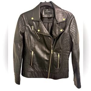 Women's Faux Leather Biker Moto Jacket Black, size M